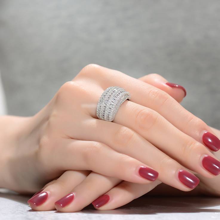 Dome-Shaped CZ Cocktail Ring In Sterling Silver