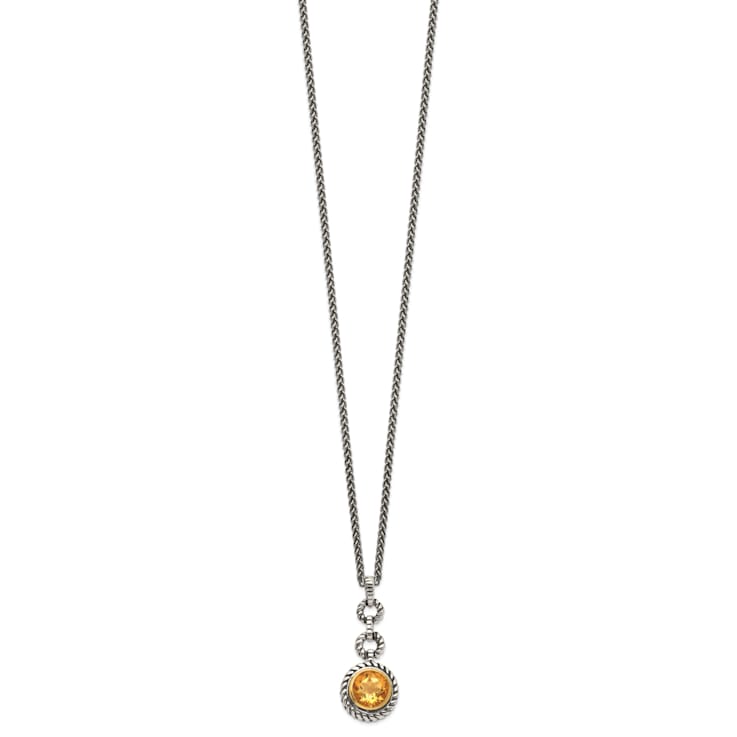 Sterling Silver with Gold-tone Flash Gold-plated Citrine Necklace