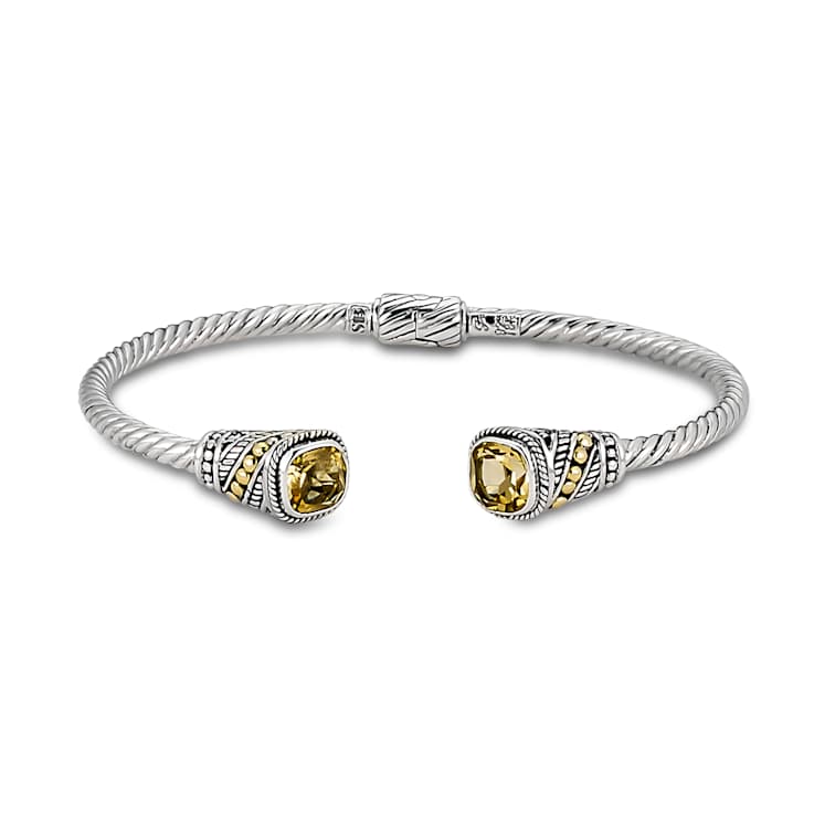 Citrine Twisted Cable Cuff Bracelet In Sterling Silver With 18K Gold
Accents 4.50ctw
