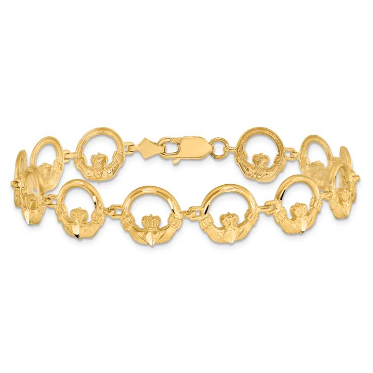 14k Yellow Gold Diamond-Cut Claddagh Link Bracelet