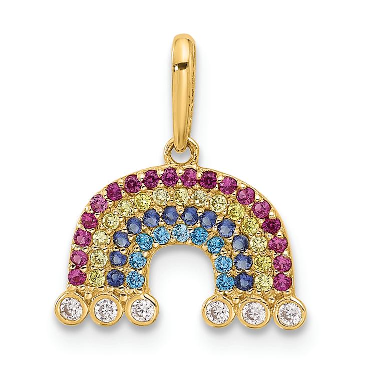 14k Yellow Gold Polished Cubic Zirconia Rainbow and Clouds Pendant