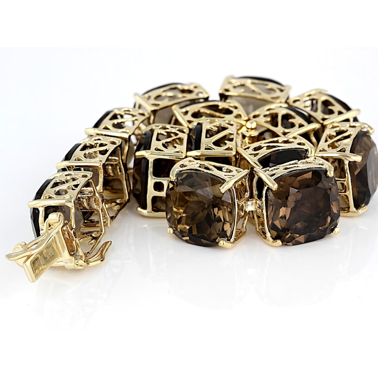 Brown smoky quartz 18k yellow gold over sterling silver bracelet 85.00ctw