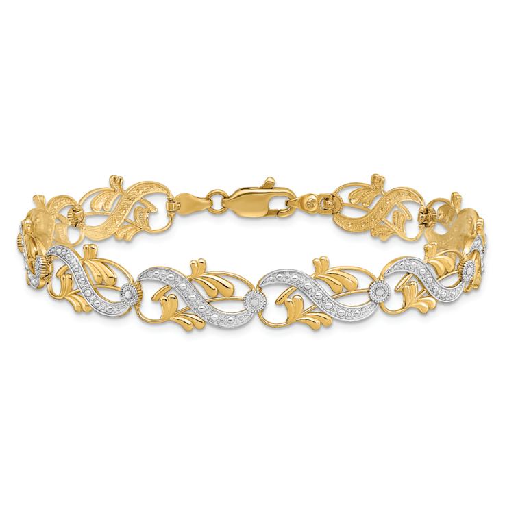 14K Two-tone Gold Diamond-Cut Fancy Link Bracelet