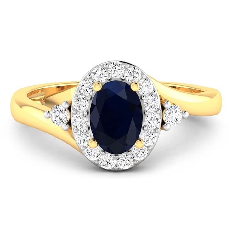Oval Blue Sapphire and Diamond 14K Yellow Gold Halo Ring 1.02 ctw