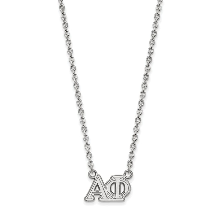 Rhodium Over Sterling Silver LogoArt Alpha Phi Medium Pendant Necklace