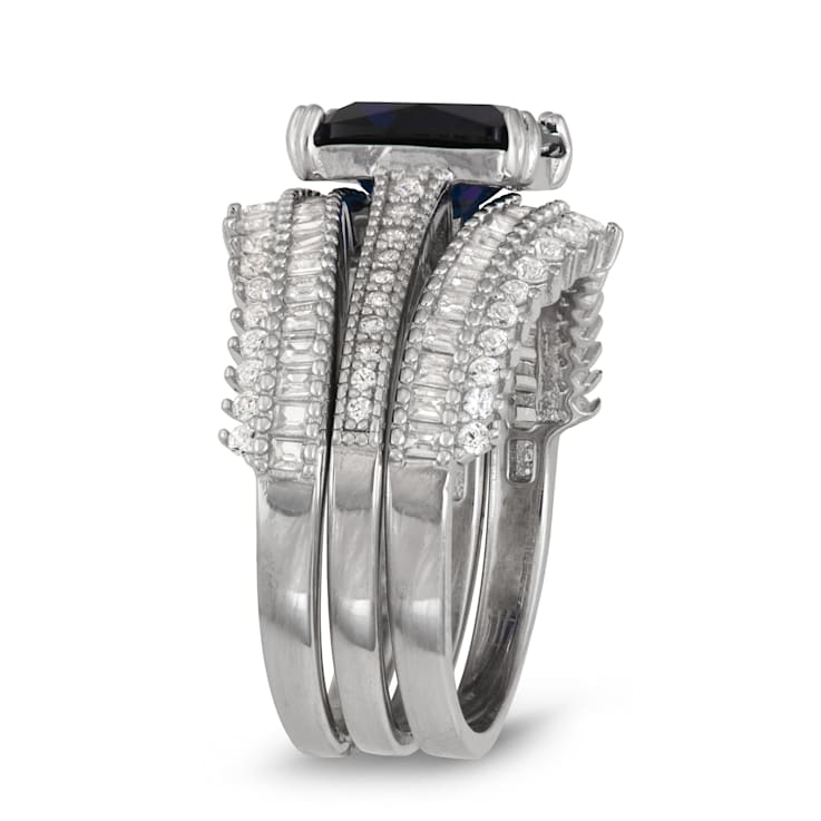 Lab Created Blue Sterling Silver Bridal Ring Set 3.69ctw
