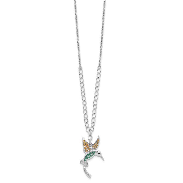 Rhodium Over Sterling Silver Cubic Zirconia Crystal Hummingbird 16 Inch
with 2" Extension Necklace