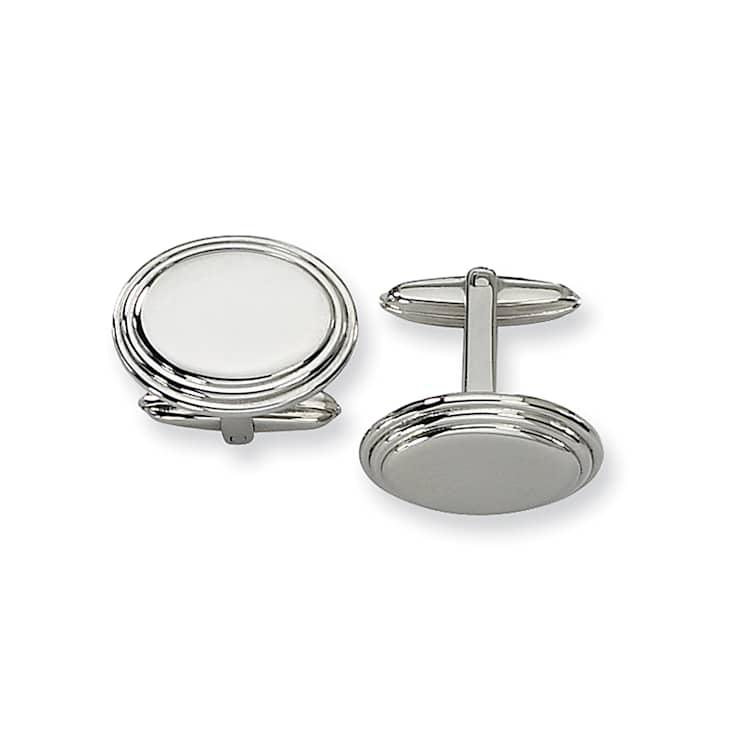 Stainless Steel Polished Ribbed Edge Oval Cuff Links