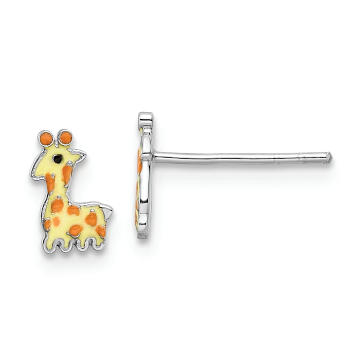 Sterling Silver Enamel Giraffe Children's Post Earrings