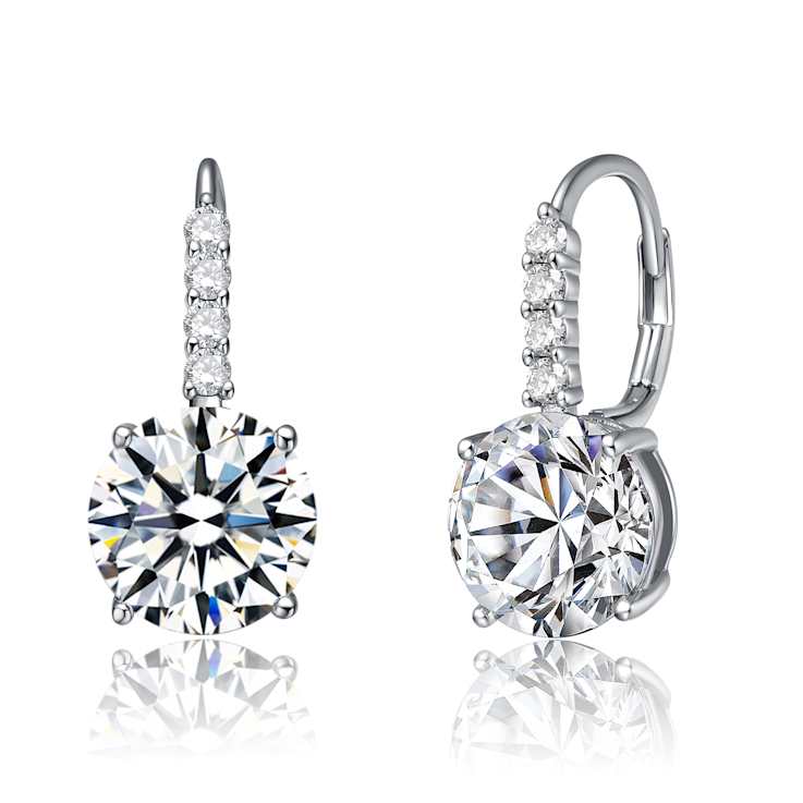 CZ Basket-Set Drop Earrings In White Rhodium Over Brass