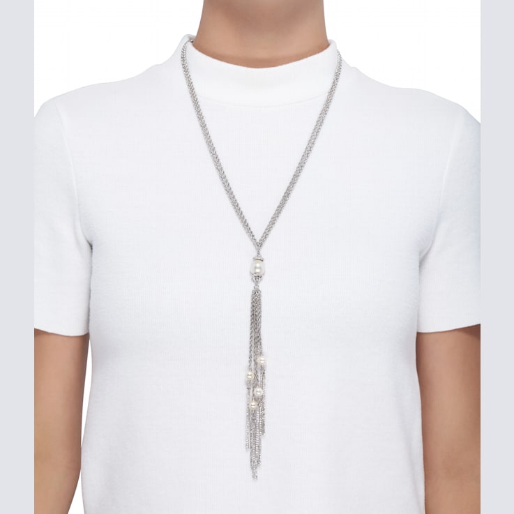 Round White Freshwater Pearl Sterling Silver Tassel Necklace