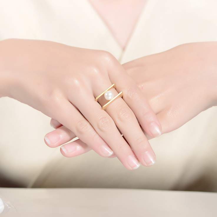 Pear Shape Freshwater Pearl Stacked Double Band Ring In 14K Gold Over
Sterling Silver