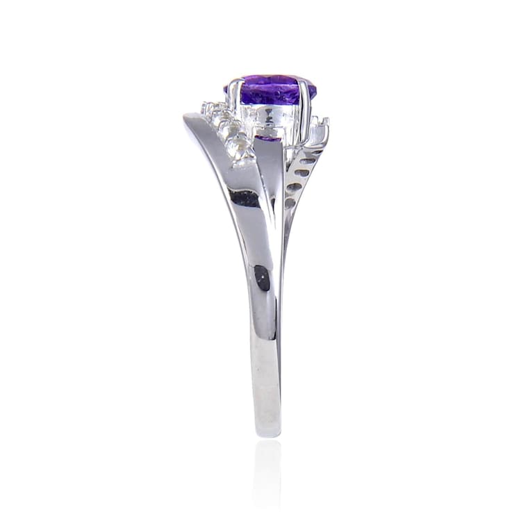 Round Amethyst with White Topaz Accents Sterling Silver Ring, 1.10ctw