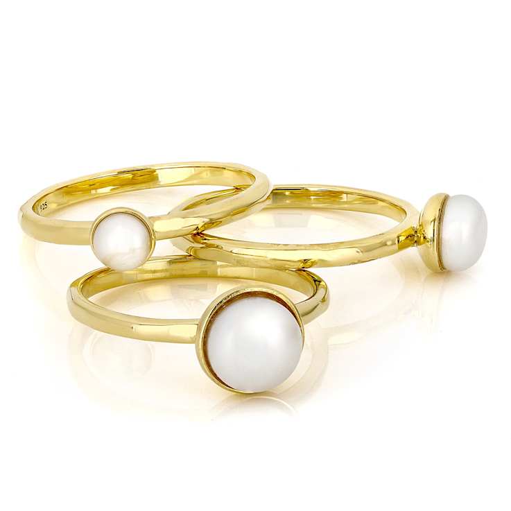 Cultured Freshwater Pearl Ring Set in 18k Gold Over Silver