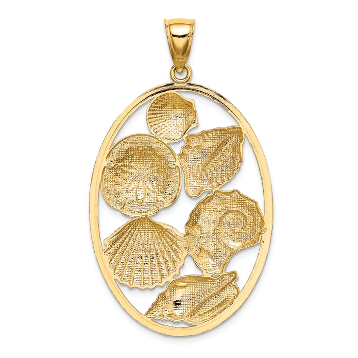 14k Two-tone Gold Textured Shell Cluster In Oval Frame Charm