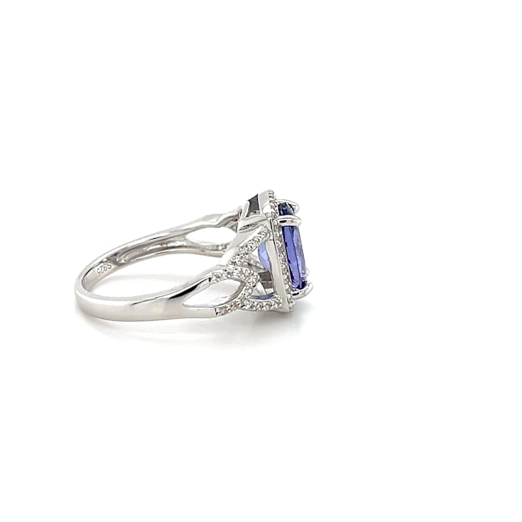 Rhodium Over Sterling Silver Oval Tanzanite and White Zircon Ring 2.38ctw