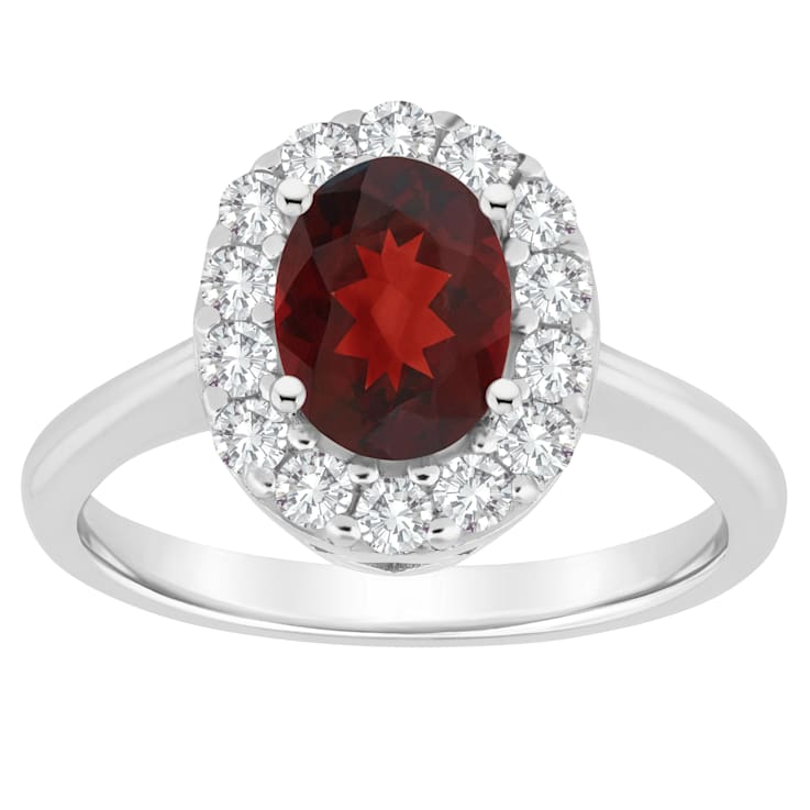 8x6mm Oval Garnet And White Topaz Accents Rhodium Over Sterling Silver
Halo Ring