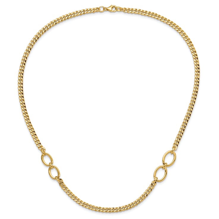 14K Yellow Gold Polished Fancy Oval Links Curb Necklace