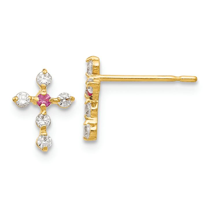 14k Yellow Gold Cubic Zirconia Children's Cross Stud Earrings