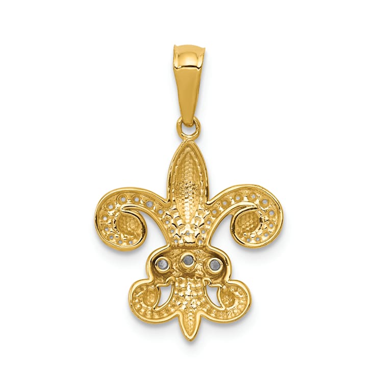 14k Yellow Gold and Rhodium Over 14k Yellow Gold Polished Textured
Diamond Fleur De Lis Pendant