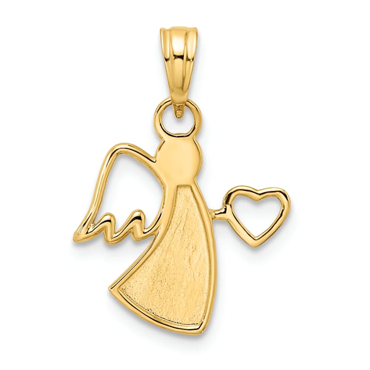 14k Two-tone Gold Diamond-cut Angel Holding Heart Pendant