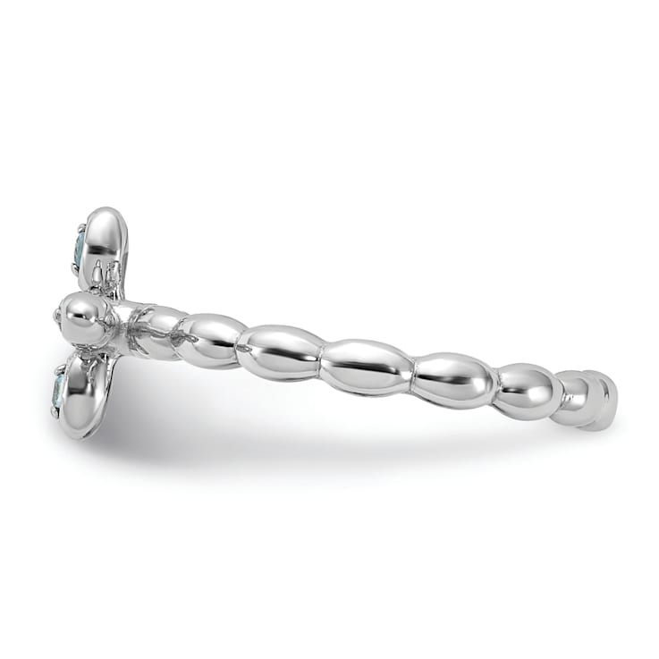 Rhodium Over Sterling Silver Stackable Expressions Cross Blue Topaz Ring 0.12ctw