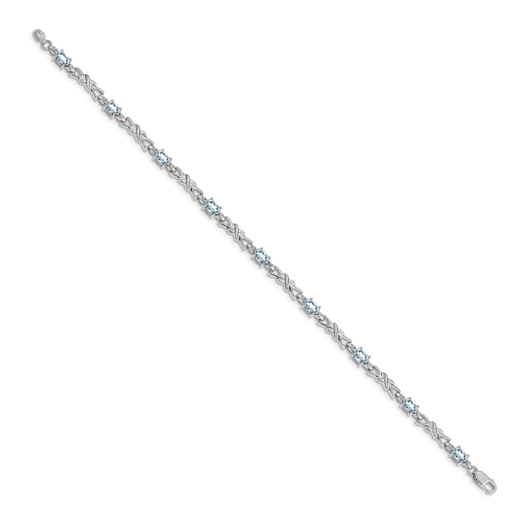 Rhodium Over 14k White Gold Diamond and Aquamarine Bracelet