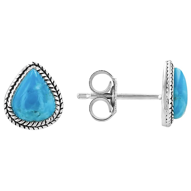 Coral, Green And Blue Turquoise Sterling Silver Stud Earring Set Of 3