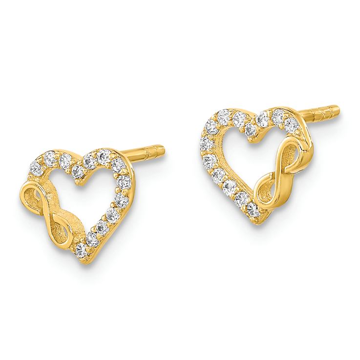 14k Yellow Gold Polished Cut-Out Heart and Infinity Sign Cubic Zirconia
Stud Earrings