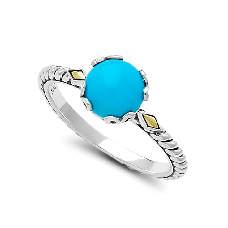 Turquoise Solitaire Ring In Sterling Silver And 18K Gold