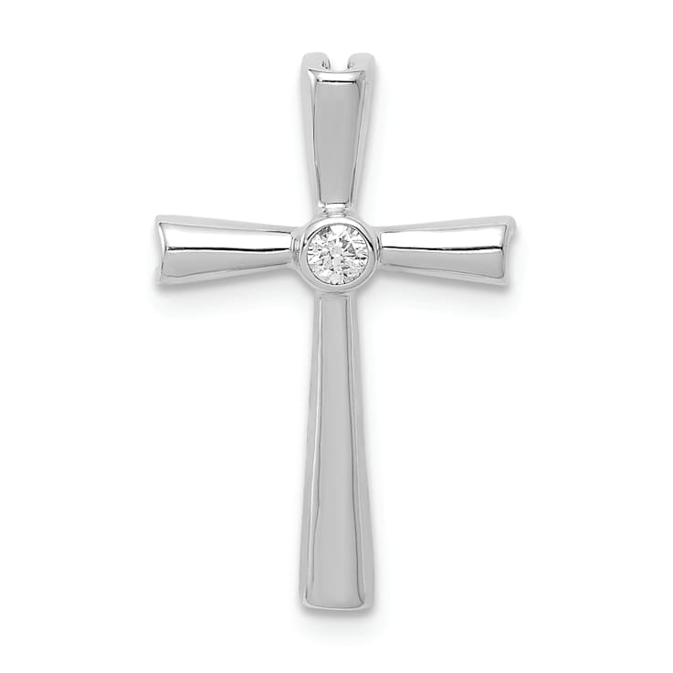 Rhodium Over 10k White Gold Diamond Cross Chain Slide Pendant