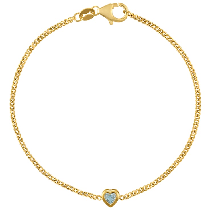 14K Yellow Gold Over Sterling Silver Lab Created Aquamarine Curb Chain
Bracelet .15ctw