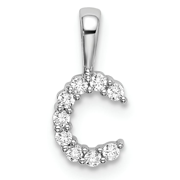 Rhodium Over 14K White Gold Lab Grown Diamond Letter C Initial Pendant