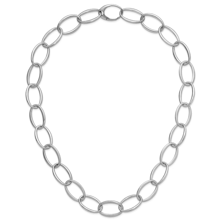 Rhodium Over Sterling Silver 18mm Oval Link 24 inch Necklace