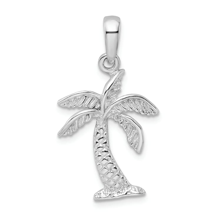 Rhodium Over Sterling Silver Palm Tree with Textured Trunk Pendant