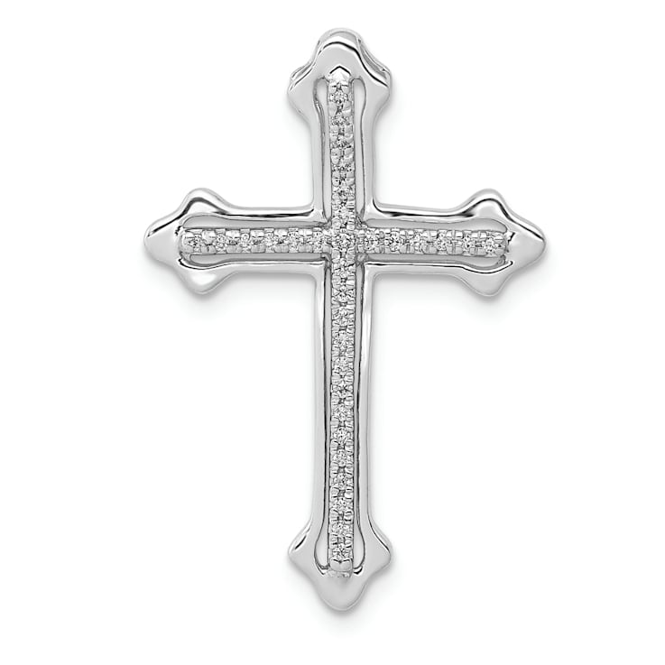 Rhodium Over 14k White Gold Polished Diamond Budded Cross Chain Slide Pendant