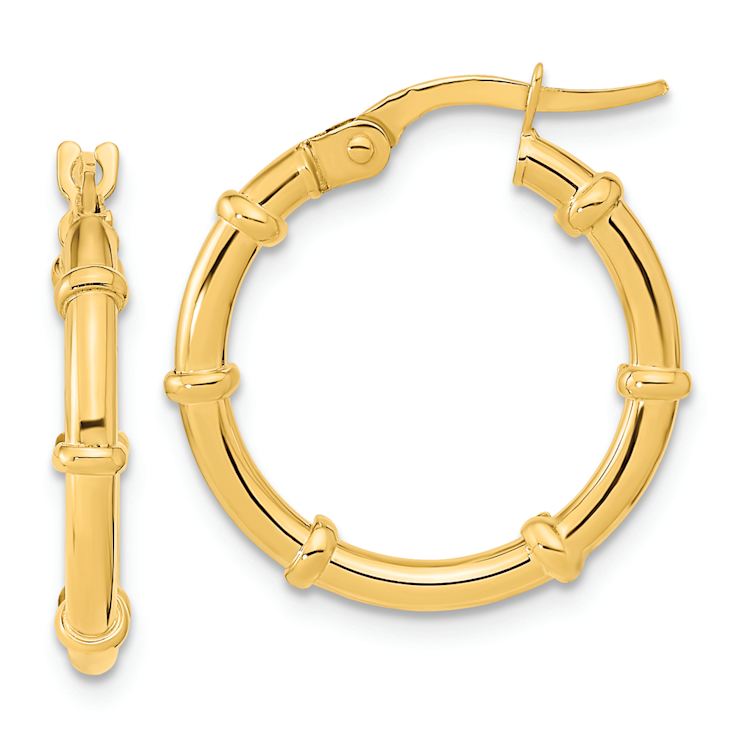 14k Yellow Gold 13/16" Polished and Fancy Hoop Earrings