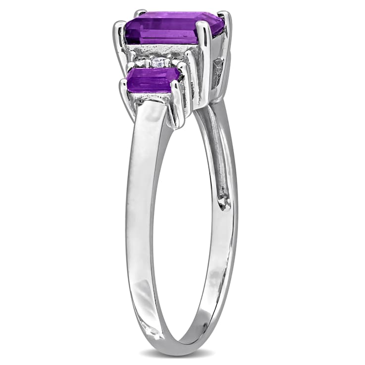 Amethyst and Diamond 10k White Gold 3-Stone Ring 1.09ctw
