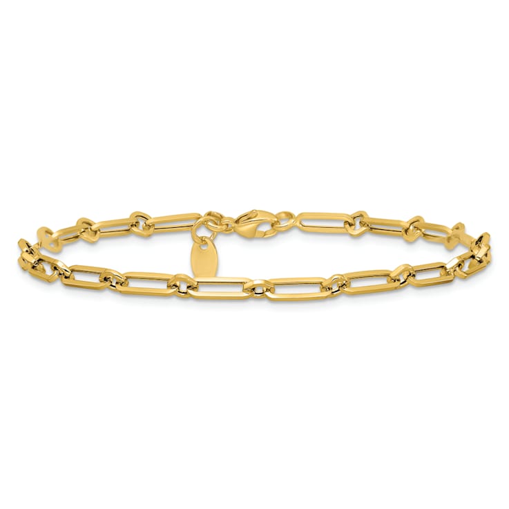 14k Yellow Gold Polished 3.65mm Fancy Paperclip Link Bracelet