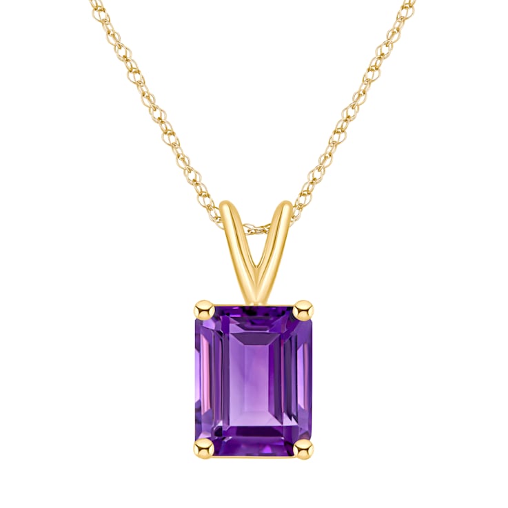 10x8mm Emerald Cut Amethyst 14k Yellow Gold Pendant With Chain