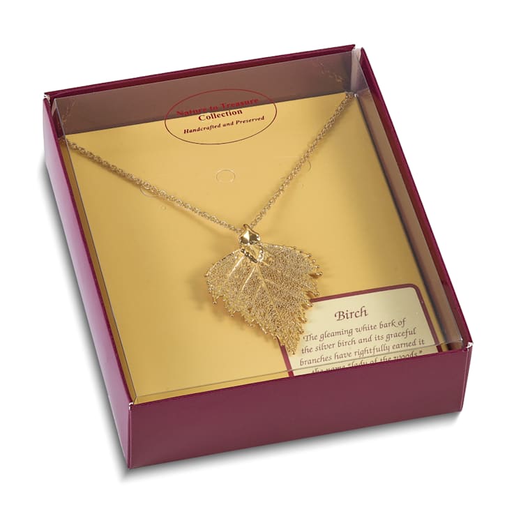 24k Yellow Gold Dipped Birch Leaf with 20 Inch Gold-tone Necklace