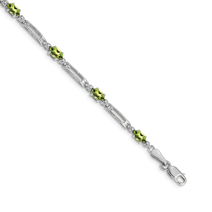 Rhodium Over 14k White Gold Peridot and Diamond Bracelet