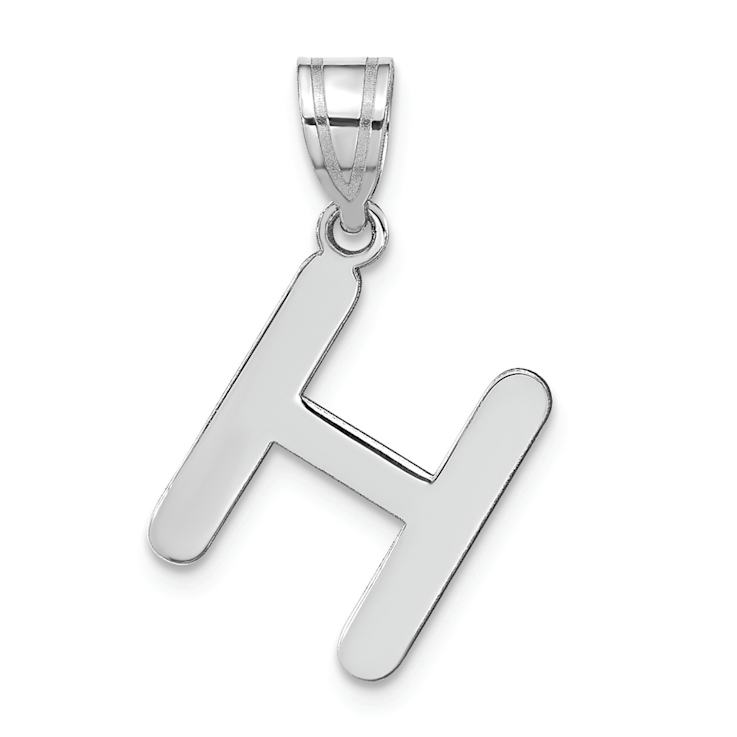Rhodium Over 14k White Gold Polished Bubble Letter H Initial Pendant