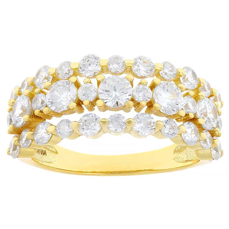 Triple-Row CZ Band Ring In 18K Gold Over Sterling Silver