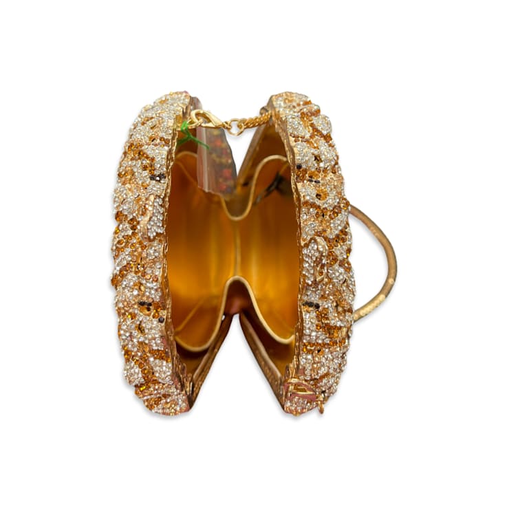 Gold Tone Multi Crystal Popcorn Clutch
