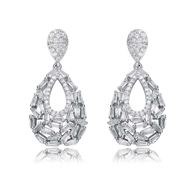 Pear Shape CZ Drop Earrings In Sterling Silver