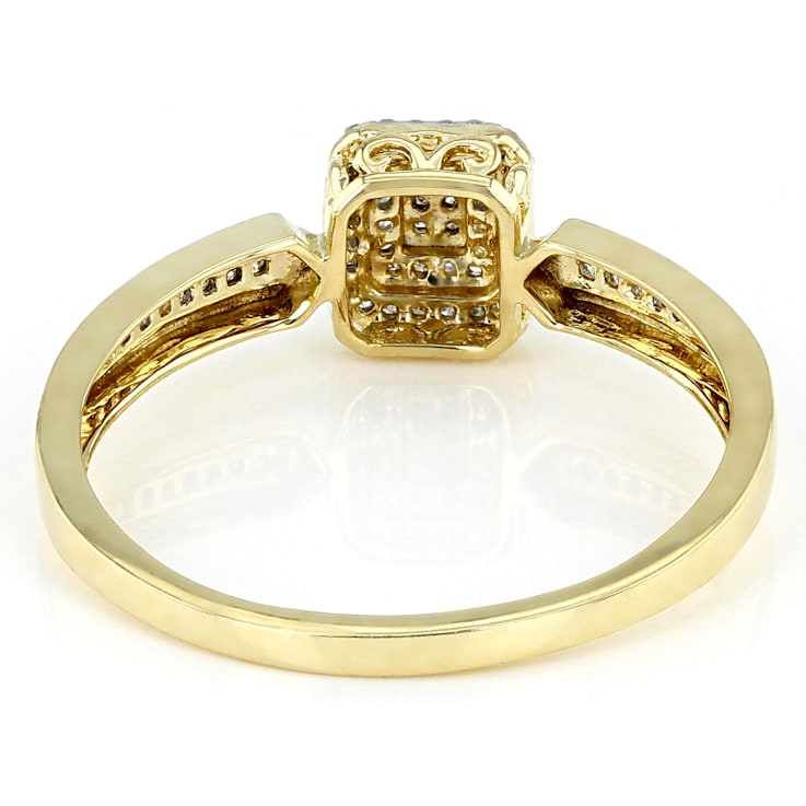 White Diamond 10K Yellow Gold Cluster Ring 0.15ctw