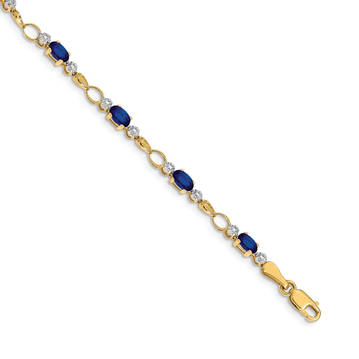 14k Yellow Gold and Rhodium Over 14k Yellow Gold Completed Open-Link
Diamond and Sapphire Bracelet