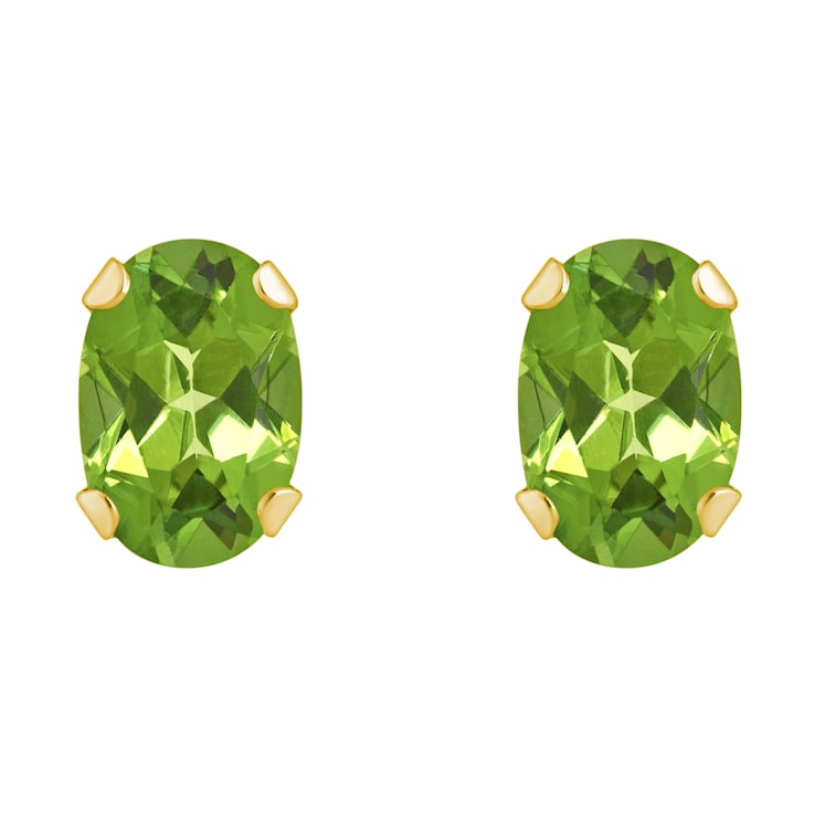 6x4mm Oval Peridot 10k Yellow Gold Stud Earrings