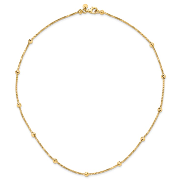 14K Yellow Gold Polished and Diamond-cut Beaded Necklace